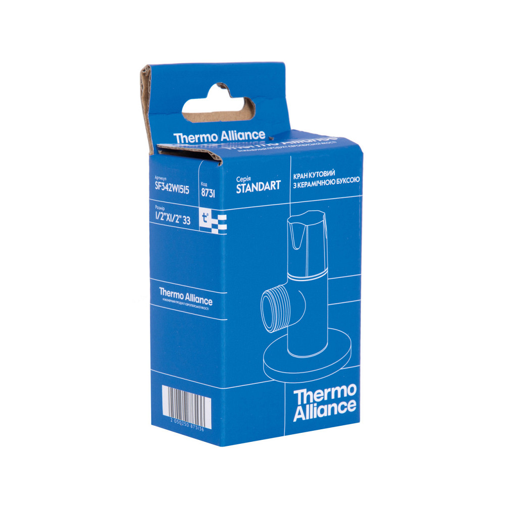 Кран кутовий Thermo Alliance Standart (ручка кругла) з керам.буксою 1/2"Н х 1/2"Н SF342W1515 Київ - фото 16