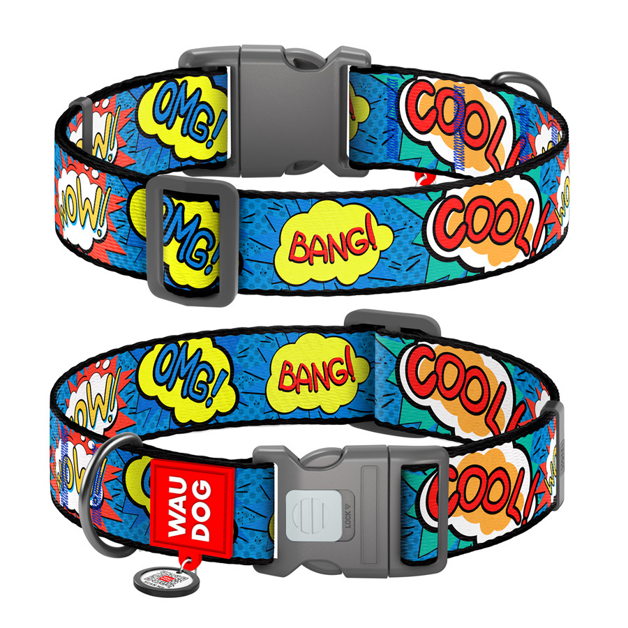 Нашийник для собак нейлоновий WAUDOG Nylon з QR паспортом, малюнок "ВАУ", пластиковий фастекс, Коломыя - изображение 1