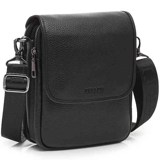 Кожаная мужская сумка-мессенджер через плечо черная Tiding Bag TD-23433 Каменское