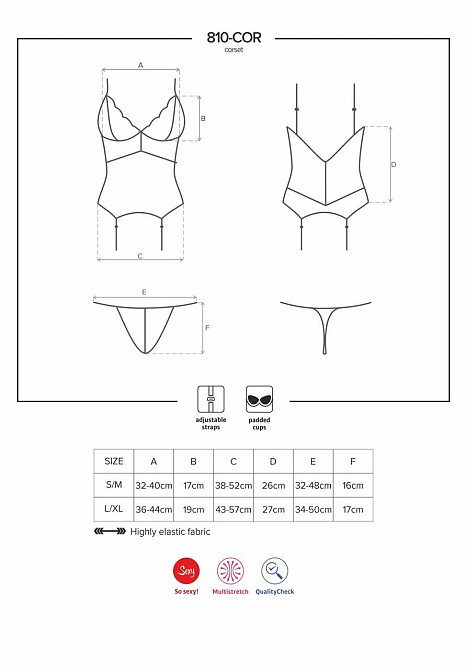 Сатиновый кружевной корсет Obsessive 810-COR-2 babydoll & thong S/M, белый, корсет, танга Sex Aura Киев - изображение 7
