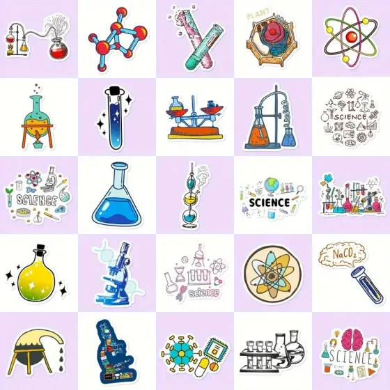 Набор научных наклеек 50 шт – стикеры по химии, биологии, физике для ноутбука, бутылки, скрапбукинга Киев