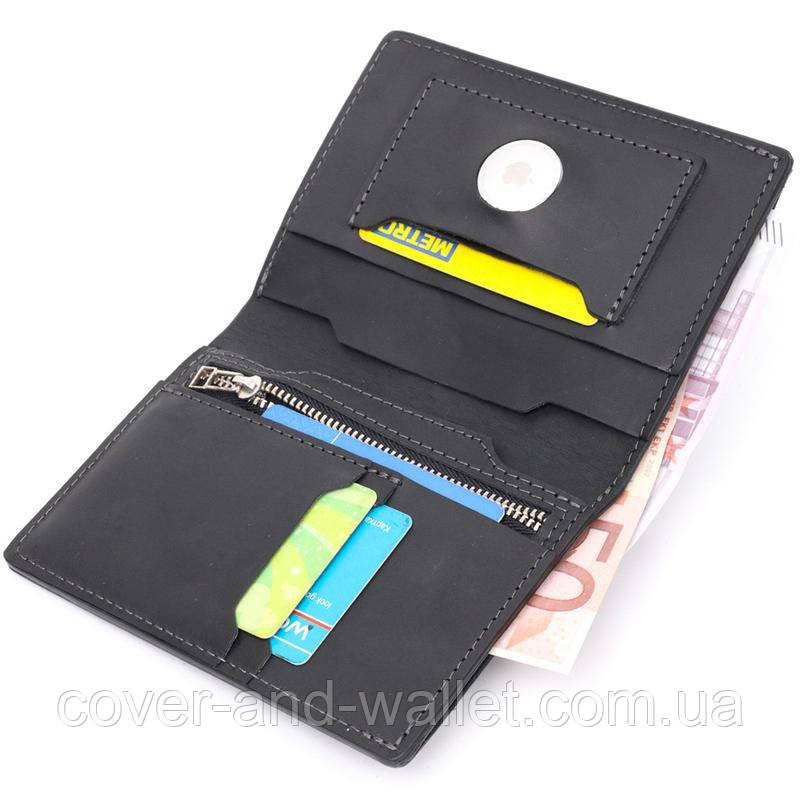 Тонкий чоловічий портмоне з натуральної шкіри з відділенням для AirTag Grande Pelle Київ - фото 4