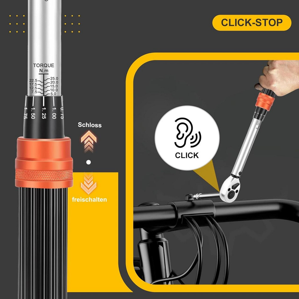 Динамометричний ключ ATsafepro AT215A002 мультиколірний 1/4" 5-25 Nm 72 зубці набір 15 шт для велосипеда і мотоцикла з насадками Київ - фото 6