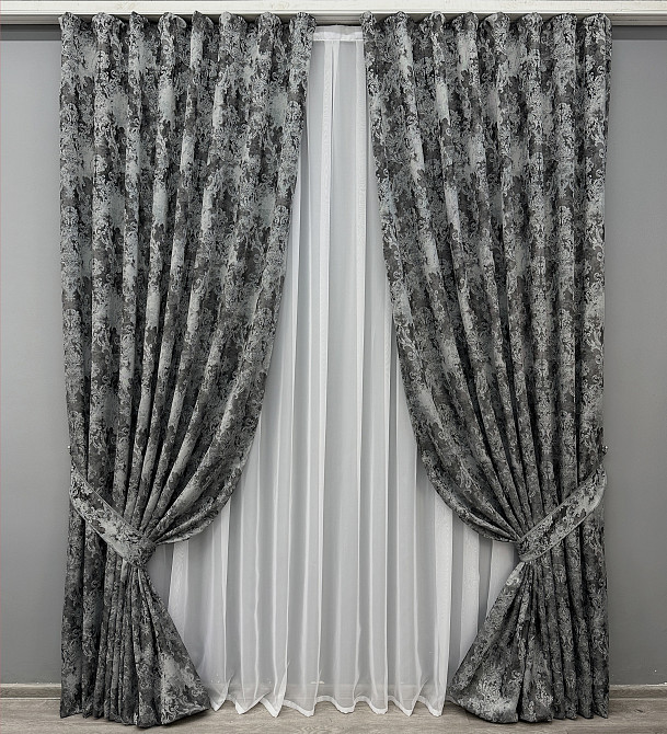 Комплект готових штор VR-Textil Льон Преміум № 1838ш Графітовий з сірим 200х290 см 2 шт (32-153) Київ - фото 2
