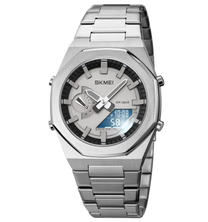 Мужские наручные часы на стальном браслете Skmei 1816 (Серебристый с черным циферблатом) Винница