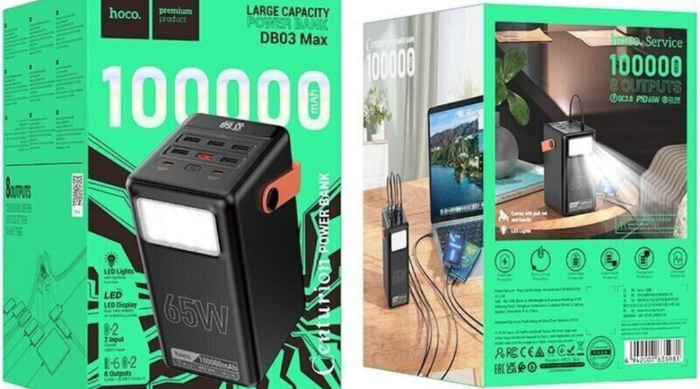 Зовнішній акумулятор Hoco DB03 Max 65W (100000mAh) - Black Харків - фото 2