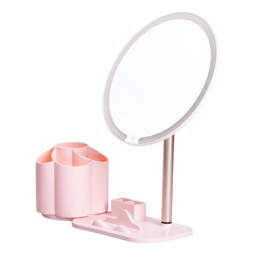 Дзеркало для макіяжу з підсвічуванням кругле настільне Ø21 см з підставкою Рожеве HP-10-9AP Коломия - фото 5