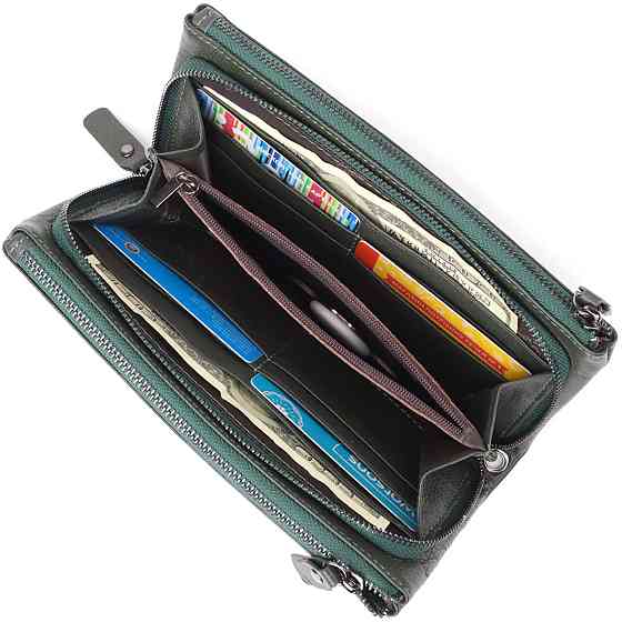 Красивий шкіряний гаманець на три відділення Зелений (ST Leather) Київ