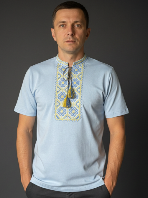 Чоловіча футболка вишиванка блакитного кольору з чарівною вишивкою 5XL Київ - фото 1