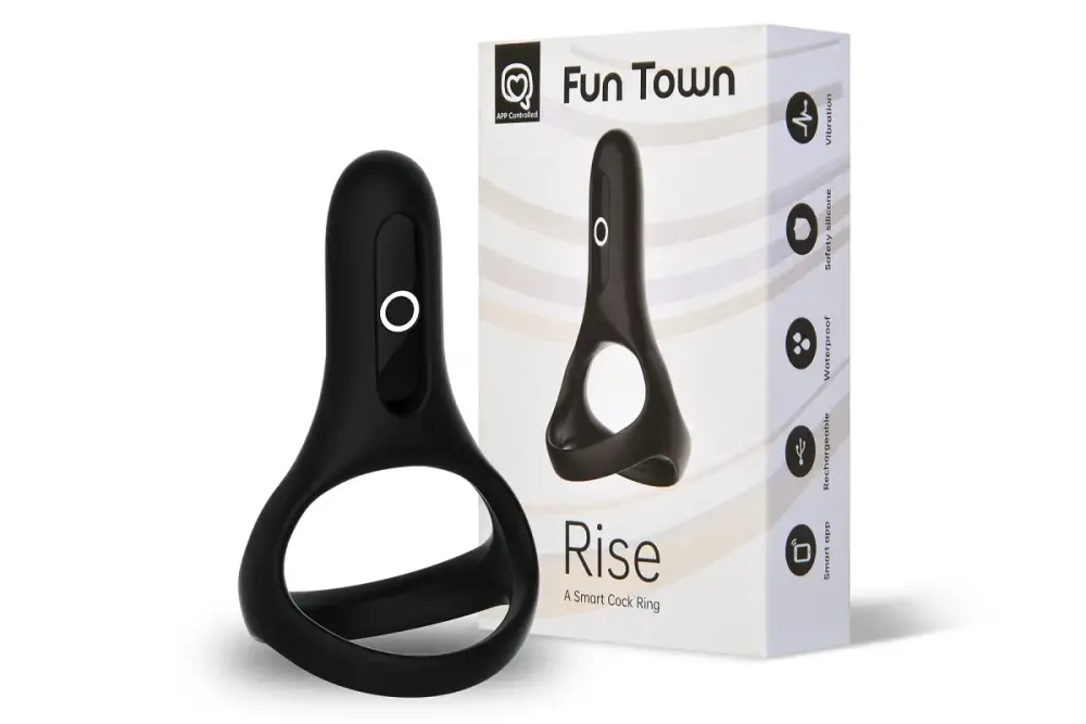 Подвійне ерекційне кільце Fun Town Rise Black, керування зі смартфона Львів - фото 1