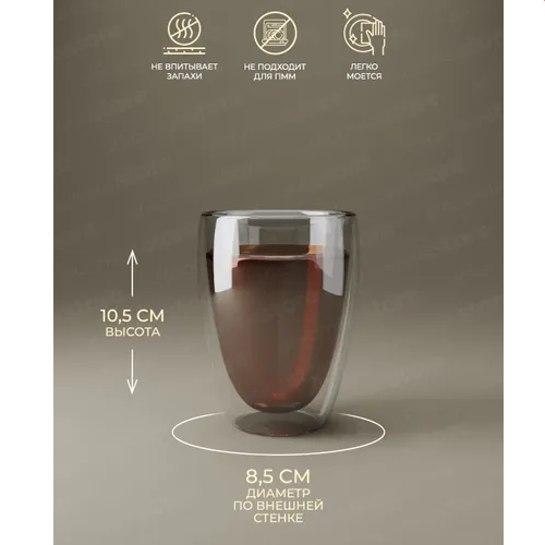 Набір склянок 2шт 300мл з подвійними стінками скло 9004 KAMILLE Житомир - фото 4