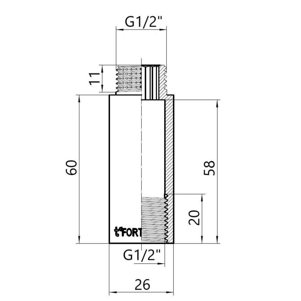 Thermo Alliance Forte Подовжувач хромований 1/2" ВН 60 мм TAF1301560 Київ - фото 2