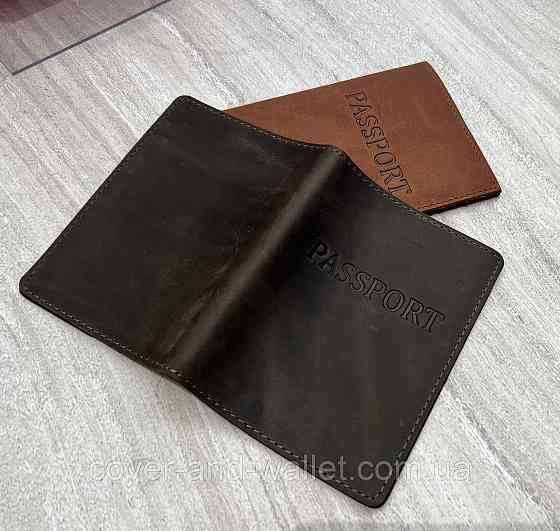 Коричневая обложка на зарубежный паспорт из винтажной кожи ST Leather Киев