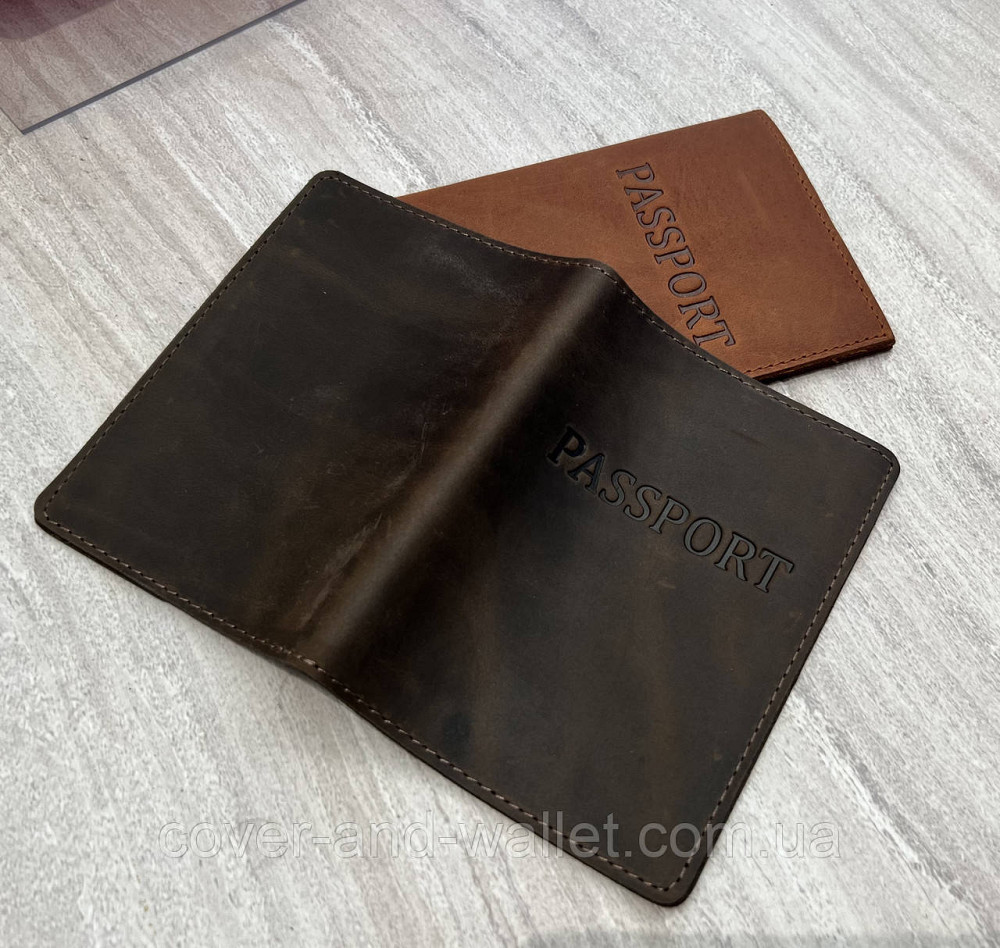Коричневая обложка на зарубежный паспорт из винтажной кожи ST Leather Киев - изображение 2