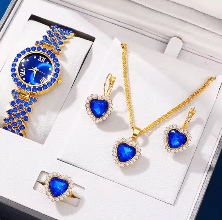 Подарочный набор для женщин Сердце наручные часы кольцо ожерелье и серьги без подарочной коробки синий Киев - изображение 2