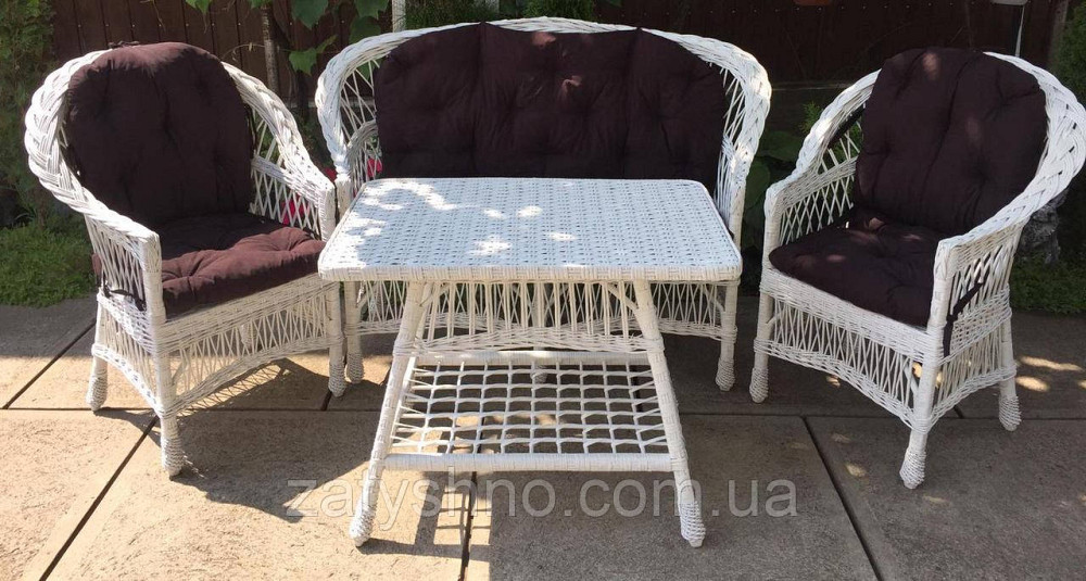 Білі меблі плетені та подушками|  Комплект плетених меблів білих | меблі садові з накидками Київ - фото 7