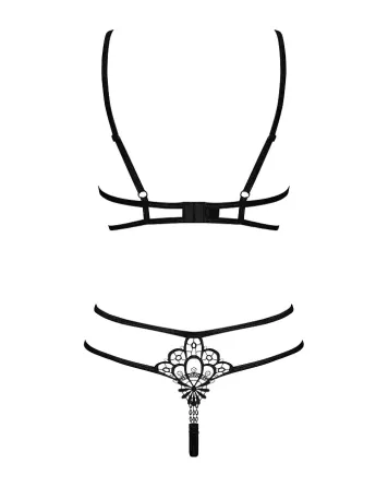 Еротичний комплект зі стреп Obsessive Badossa 2-pcs set L/XL, чорний, з доступом, бюстгальтер, стрін Львів