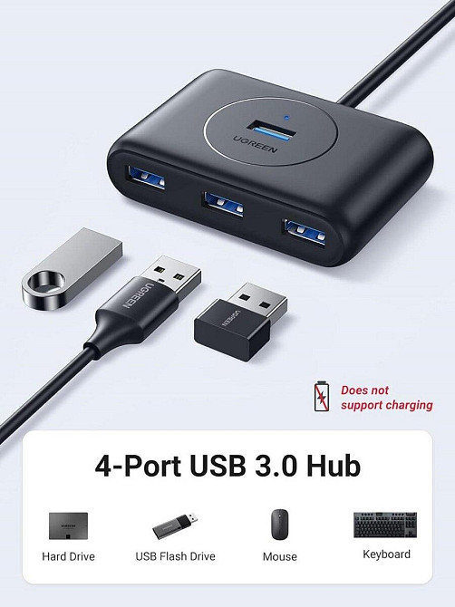 Хаб адаптер перехідник UGREEN CR113 USB 3.0 Hub 1m, колір чорний UGR-20291 Одеса - фото 5
