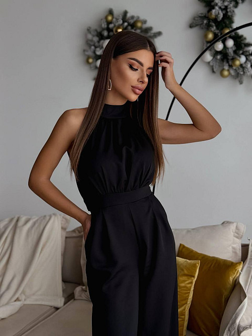 Женский стильный классический комбинезон Плотная качественная костюмка Черный, 46/48 Одесса - изображение 4