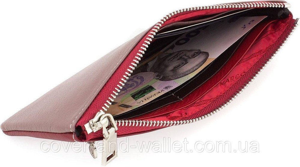 Пудровый тонкий женский кожаный кошелек клатч на молнии Marco Coverna (88806-6) Киев - изображение 4