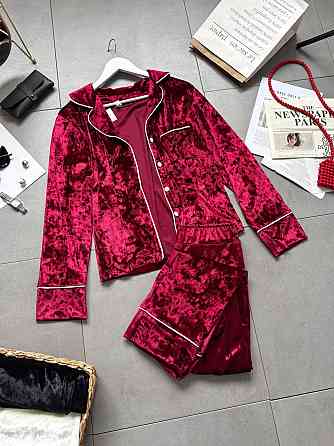 Жіноча домашня повсякденна велюрова піжама Бордовий, 42/44 Одеса