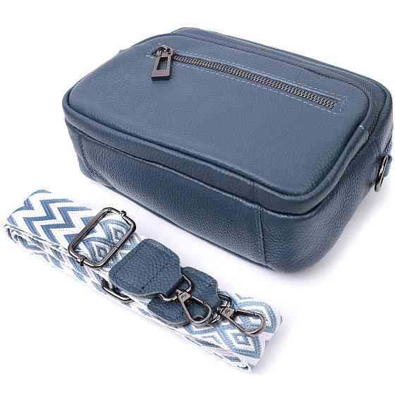 Оригинальная женская сумка с накладным карманом из натуральной кожи Vintage 22641 Синяя Киев