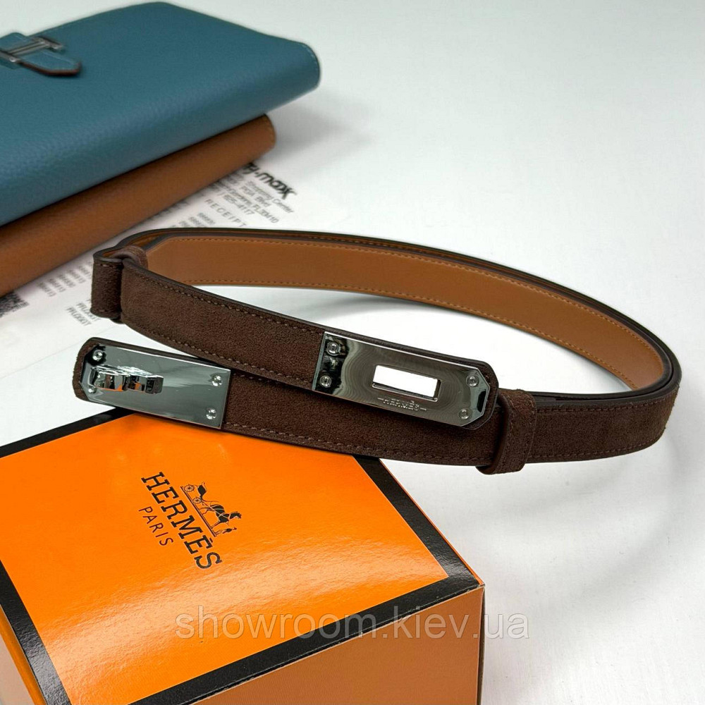 Коричневий замшевий жіночий брендовий ремінь (280-2) Київ - фото 9