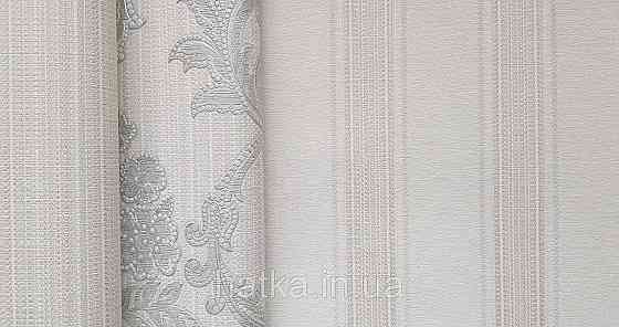 Шпалери вінілові на флізеліні AdaWall Seyyah 1.06х10 смуги широкі структурні білі сріблясті Київ