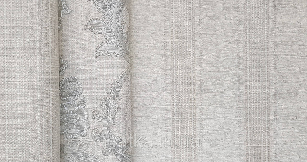 Шпалери вінілові на флізеліні AdaWall Seyyah 1.06х10 смуги широкі структурні білі сріблясті Київ - фото 2