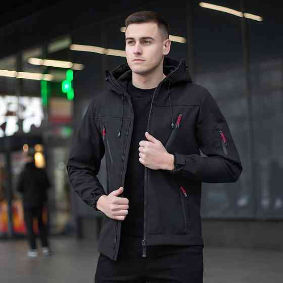 Куртка чоловіча демісезонна з капюшоном чорна Pobedov Korol' Lev Київ