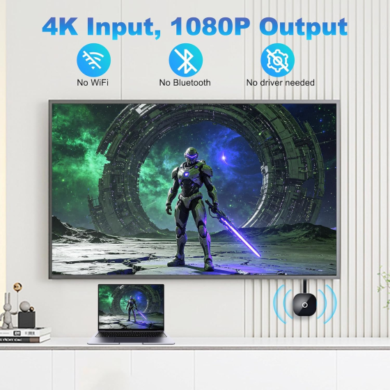 Бездротовий HDMI-адаптер 4K Ultra HD, Wi-Fi 2.4/5 ГГц, трансляція екрана iPhone/Android/Windows/macOS, до 20 м Київ