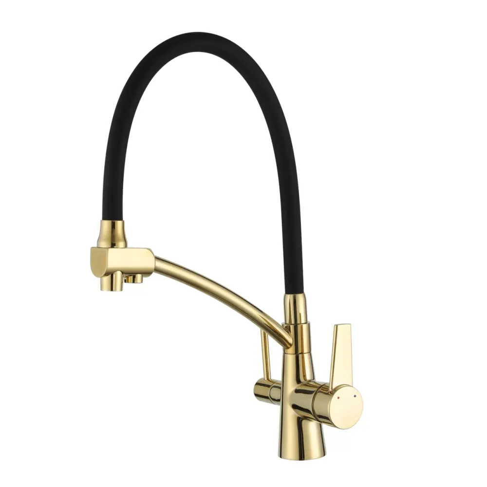 Змішувач для кухні з підключенням до фільтру GAPPO G4398-13 гнучкий вилив, золото/чорний Київ - фото 1