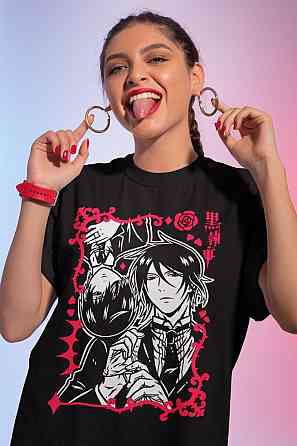 Футболка з аніме принтом Себастіан Кіел Блакк Бутлер оверсайз (S/M/L) Чорний AnimeJ0431 Дніпро