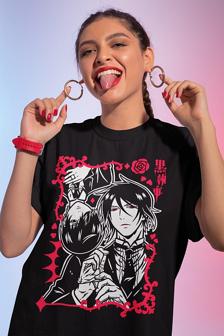 Футболка аниме Себастиан Киел Блакк Бутлер оверсайз (S/M/L) Черний AnimeJ0431 Днепр - изображение 1