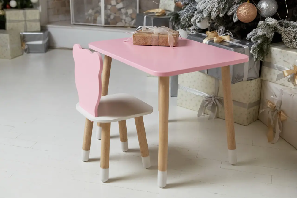 Дитячий прямокутний столик (Рожевий) та стільчик Ведмедик (Рожевий з білим) Київ - фото 9