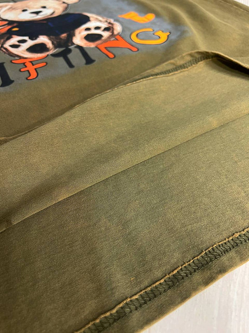 Футболка жіноча YIGOU 76 тай-дай з ведмедиком оверсайз, хакі, one size Київ - фото 4