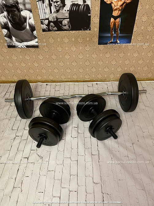 Штанга W-образная + гантели 60 кг с покрытием Гантели, гири, штанги и диски ударостойкий пластик Киев - изображение 4