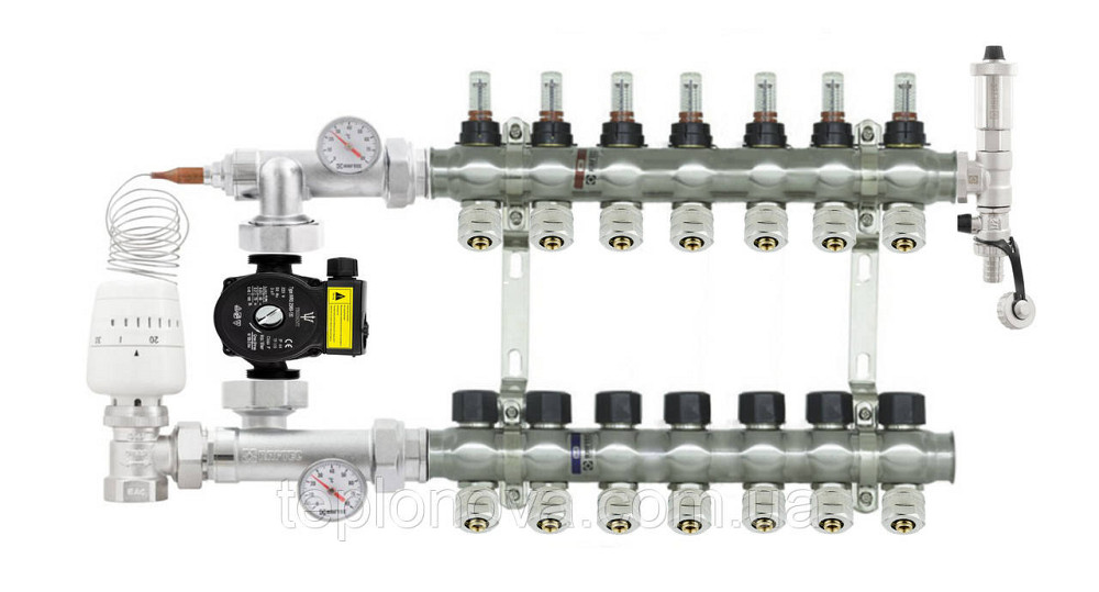 Колектор в зборі на 7 пар виходів нержавійка  "Raftec" для Теплої Підлоги з розходомірами Чернівці - фото 9