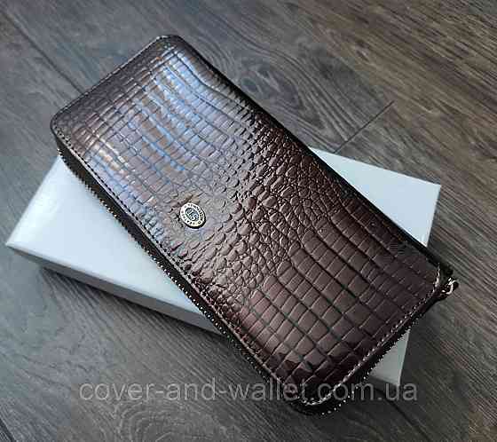 Женский лаковый кошелек на молнии из натуральной кожи ST Leather S7001A Dark brown Киев