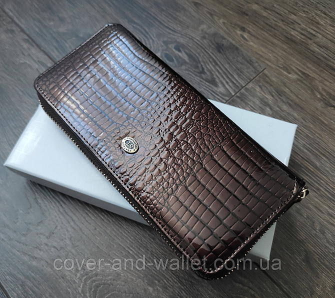 Женский лаковый кошелек на молнии из натуральной кожи ST Leather S7001A Dark brown Киев - изображение 1