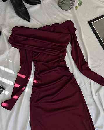 Женское изысканное платье макси с драпировкой микродайвинг Бордовый, 46/48 Одесса