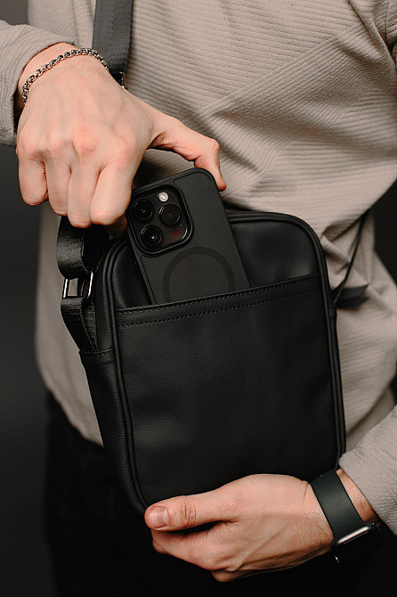 Сумка-мессенджер із натуральної шкіри, сумка через плече чоловіча SKILL Light (Чорна) Суми - фото 6