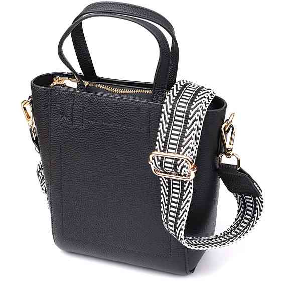 Трапециевидная сумка для женщин из натуральной кожи Vintage 22916 Черный Киев