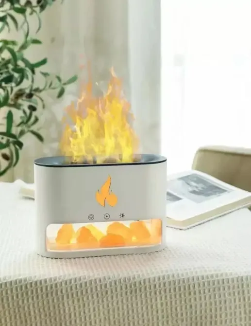 Соляная лампа Flame с ультразвуковым увлажнителем воздуха 3-в-1. Солевой светильник ночник белый Днепр - изображение 2