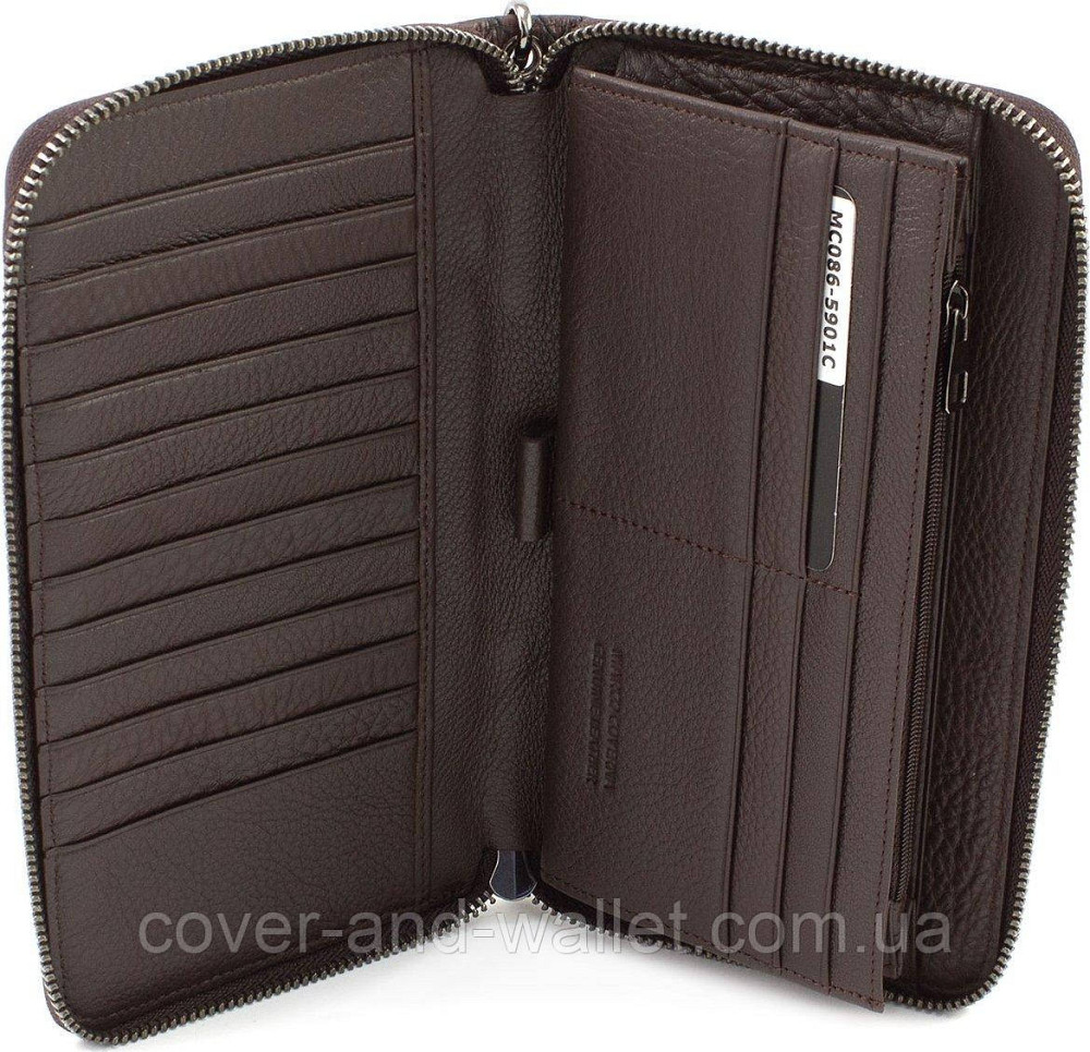 Коричневый мужской кошелек-клатч на молнии из кожи под крокодила Marco Coverna Киев - изображение 6
