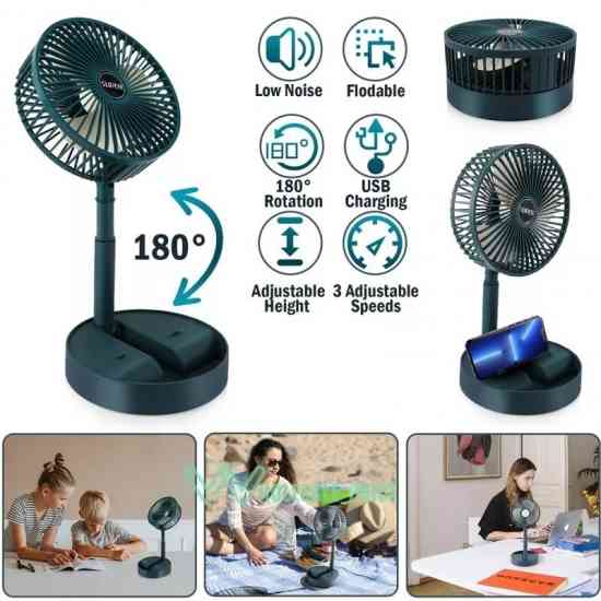 Складной вентилятор аккумуляторный на ножке Telescopic Folding Fan с USB зарядкой Green Винница