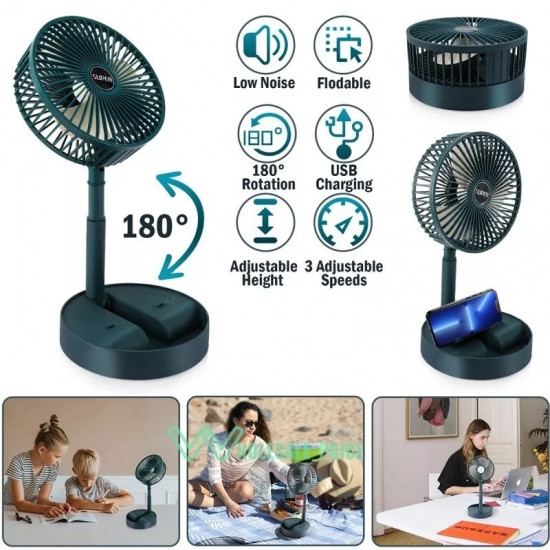 Складаний вентилятор аккумуляторний на ніжці Telescopic Folding Fan з USB зарядкою Green Вінниця - фото 4