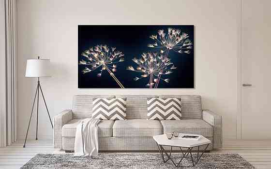 Картина полотно у вітальню / спальню   Квіти на чорному фоні   MLP_372 ( 60х30см ) Київ