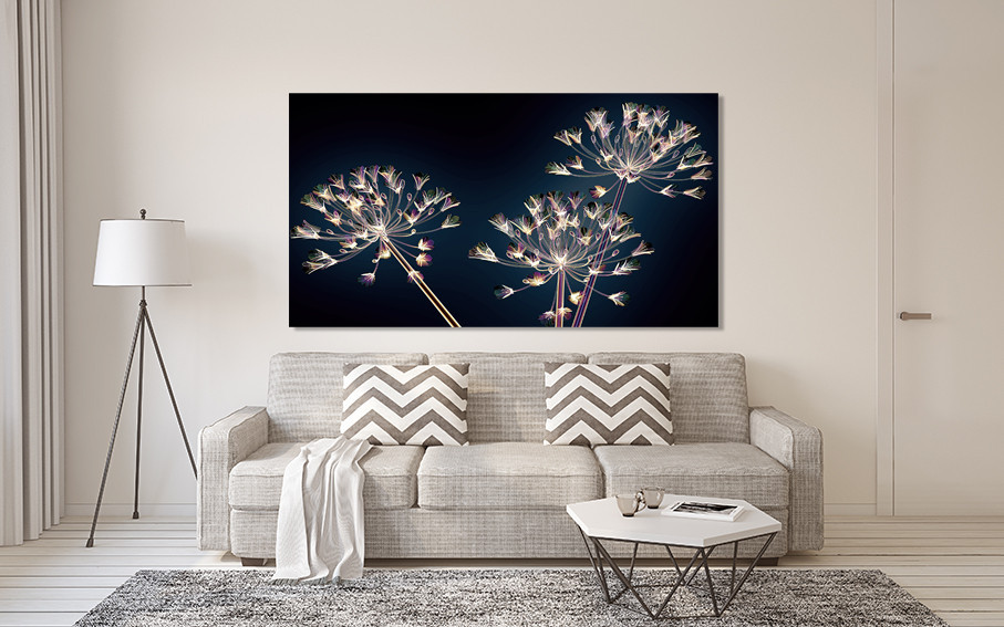 Картина полотно у вітальню / спальню   Квіти на чорному фоні   MLP_372 ( 60х30см ) Київ - фото 2