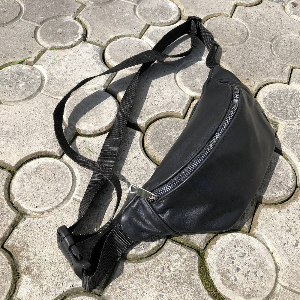 Чорна шкіряна сумка бананка, Бананка для хлопців, Чоловіча сумка бананка Зручна чорна QY-80 Львів - фото 9